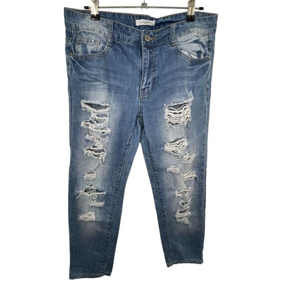 Blue Asphalt Light Wash Distressed Skinny Boyfriend Jeans - Picture 1 of 6